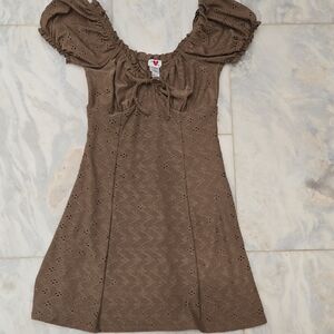 Brown Eyelet Babydoll Dress
